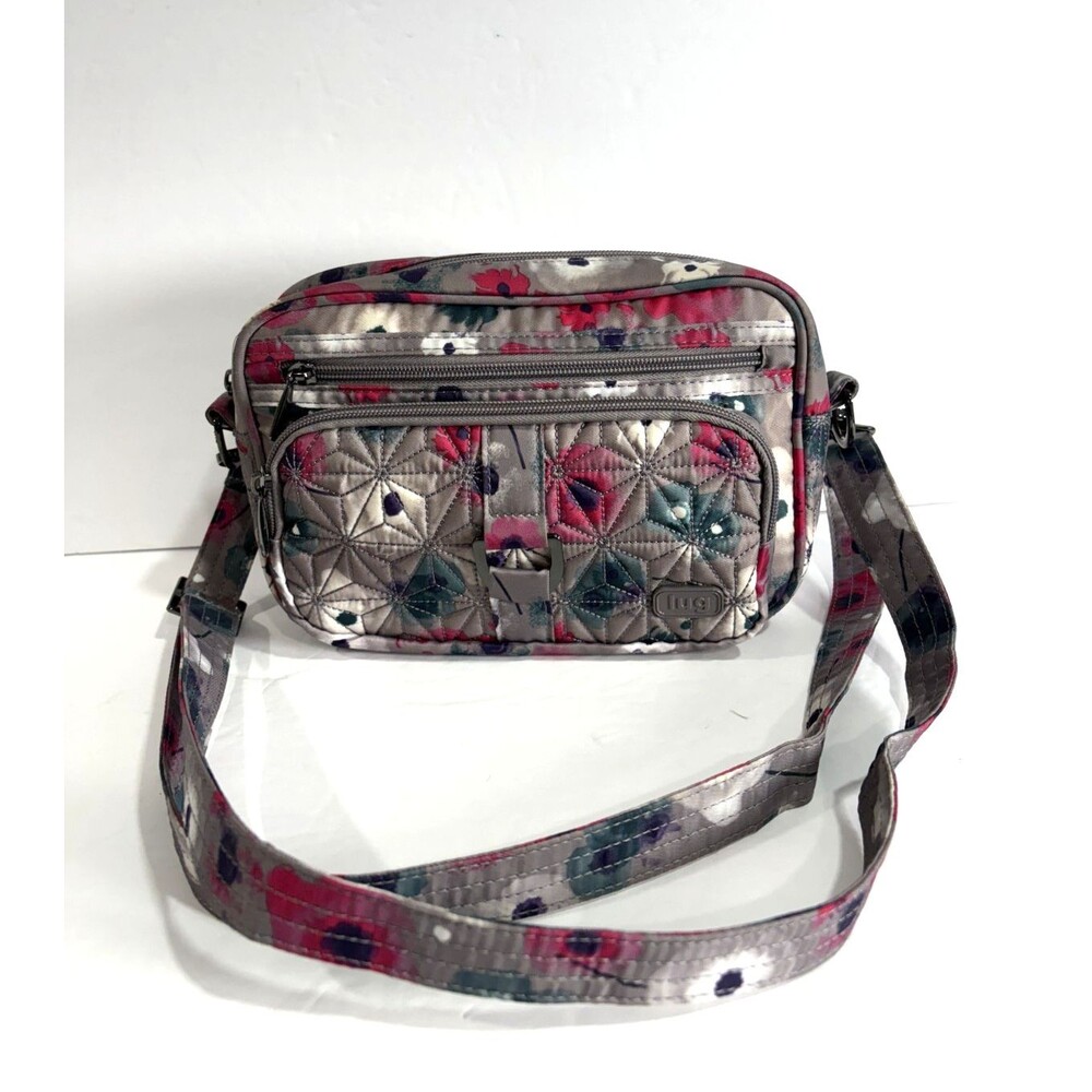 LUG Carousel Crossbody Grey Pearl Floral Quilted Travel Colorful Bag